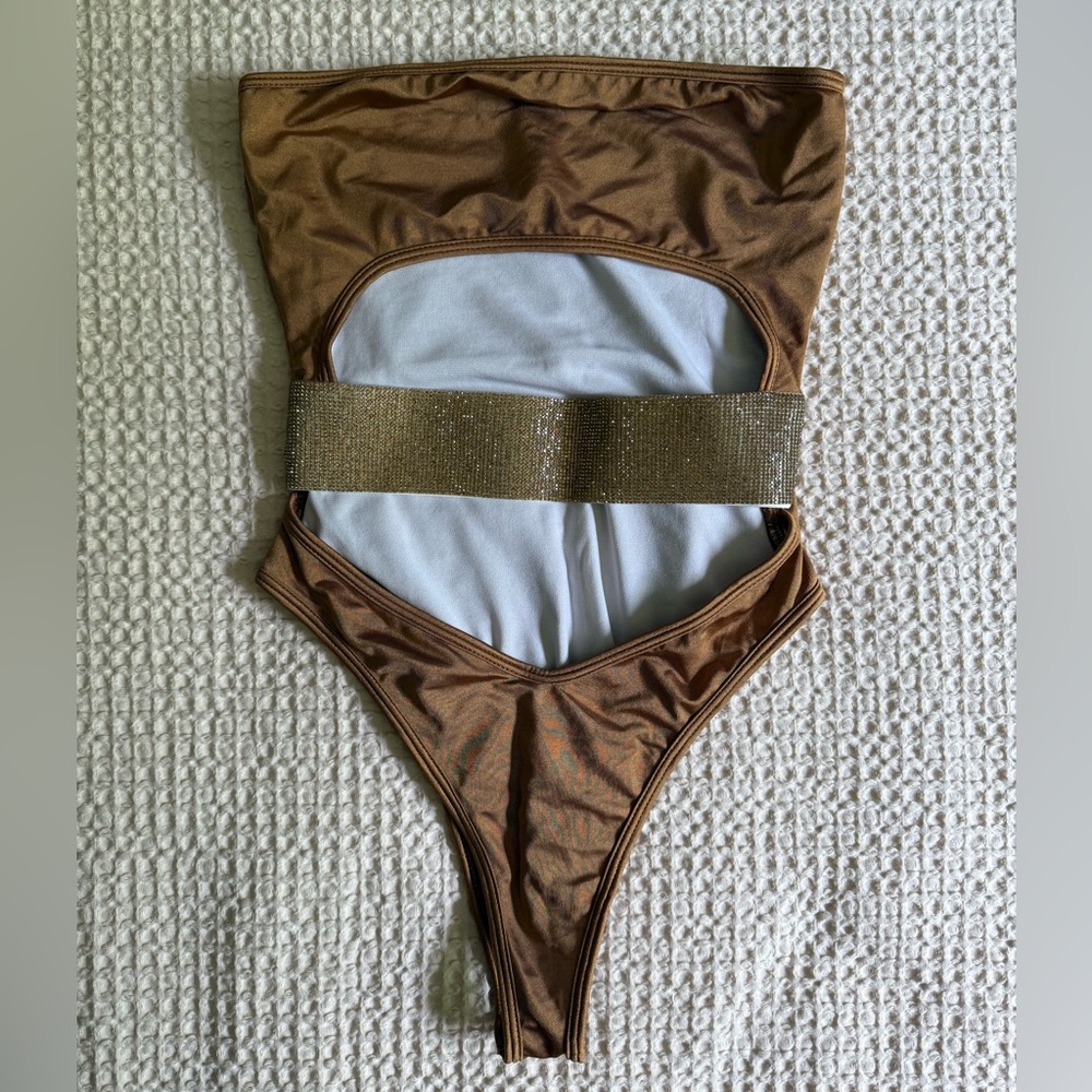NWOT! Bronze cut-out swimsuit with crystals from PLT